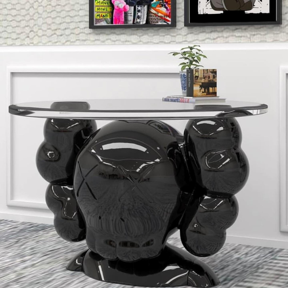 KAWS Head Shaped Coffee Table with Plexiglass Top – Unique and Modern Design