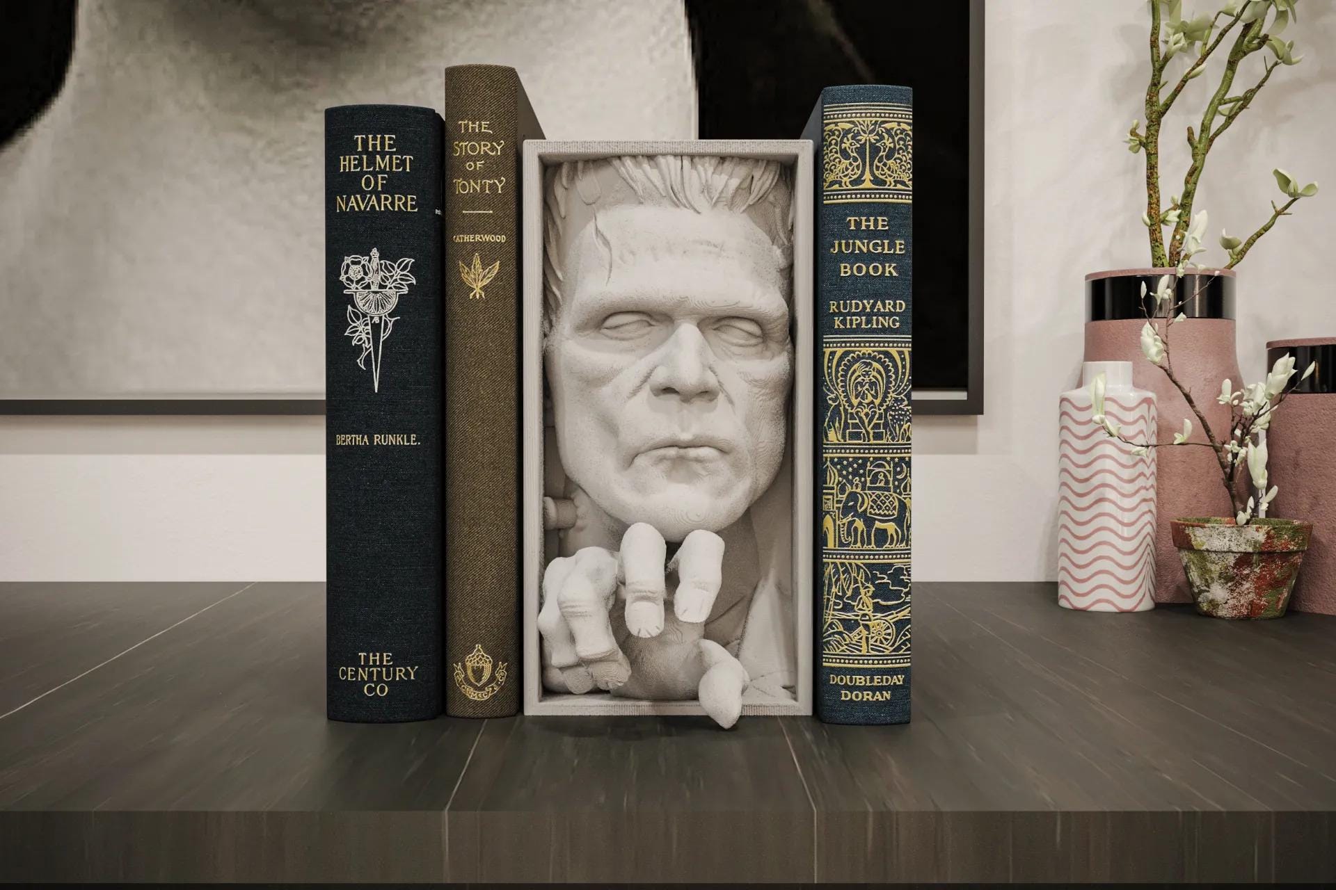 Frankenstein Book Nook, Unique Bookends for Book Lovers, Horror Themed Decor, Vintage Style, Perfect Gift & Home Office Decor