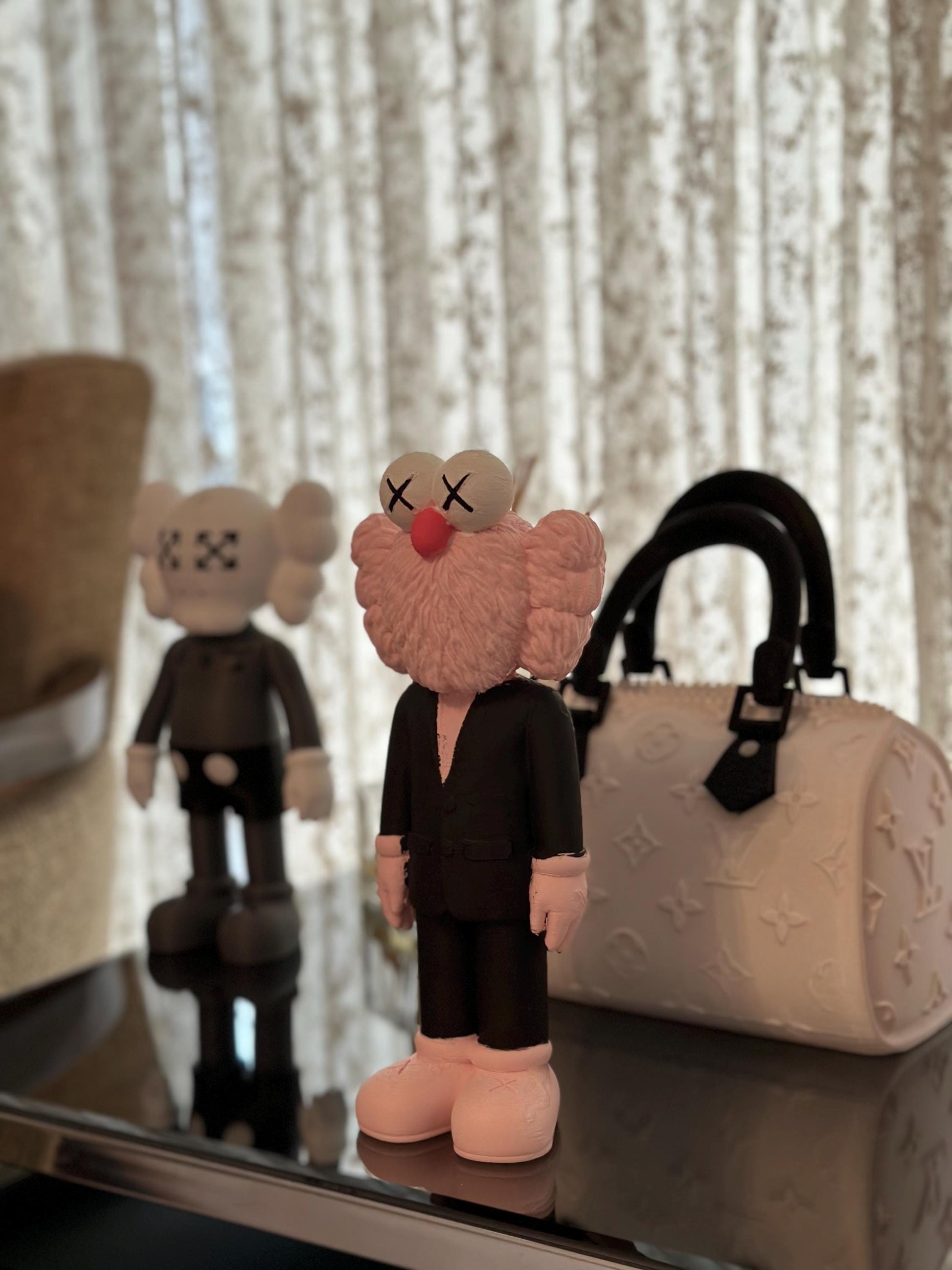 Kaws BFF Pink Suit Art Collectible - Designer Figure Home Decor, Limited Edition Kaws BFF Companion Gift for Art Enthusiasts